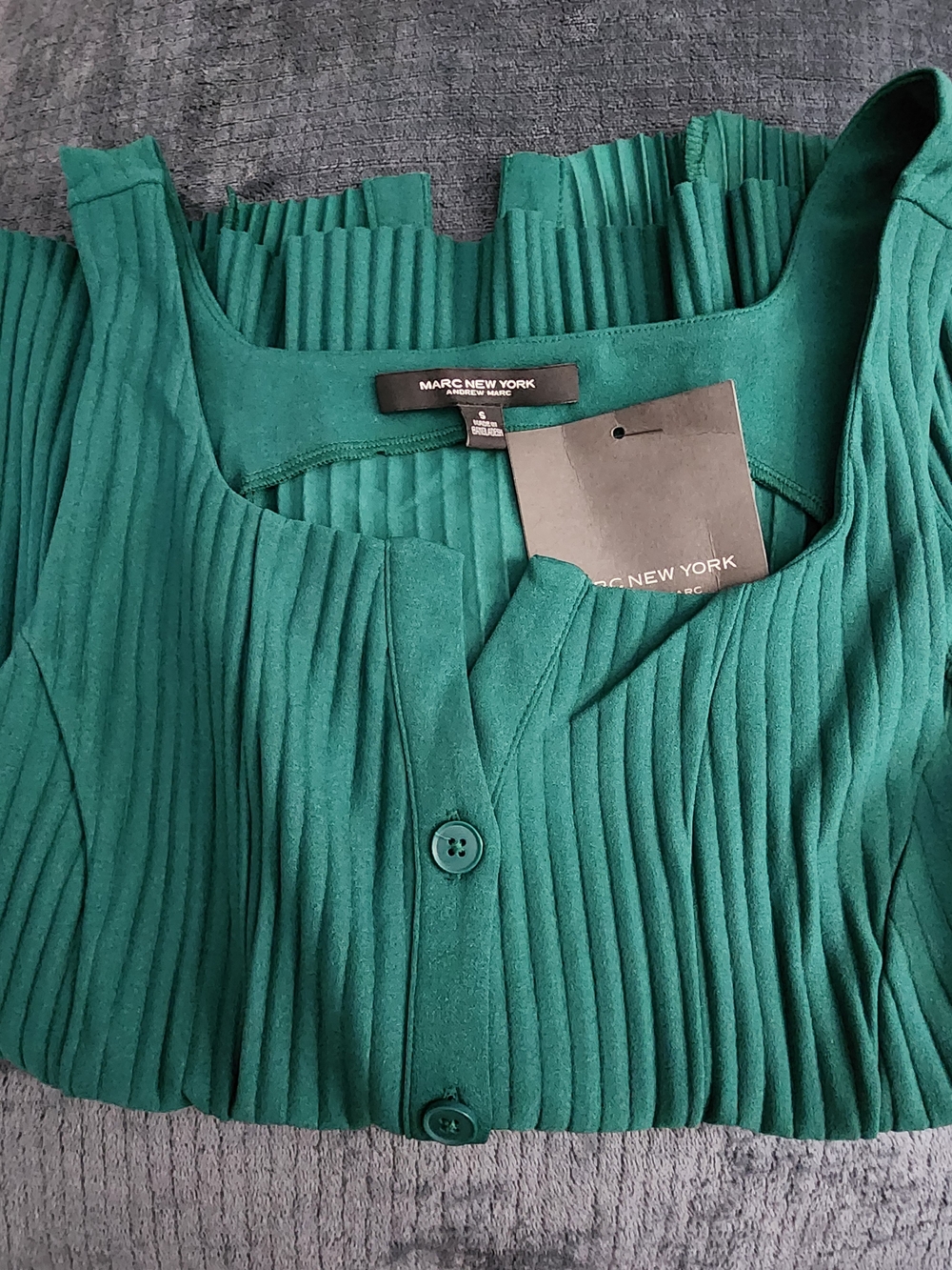 Marc New York Green Pleated Button Front Top